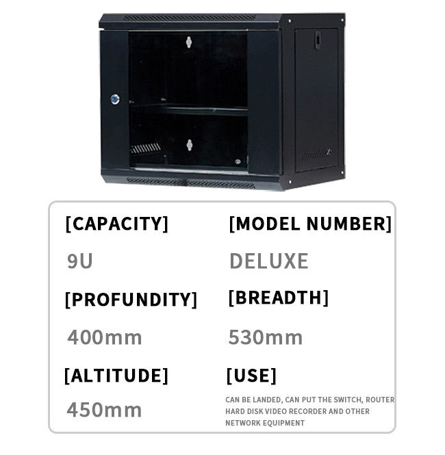 9U Netwerk Server Kasten Rack Behuizing Plexiglas deur slot 400mm Diep, Wand Montage